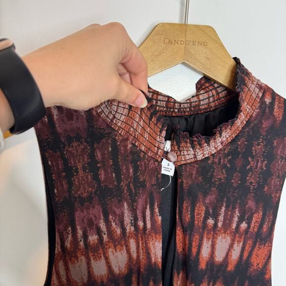 Evereve Greta Midi Smocked High Neck Mesh Printed Dress Size Small - Picture 3 of 7